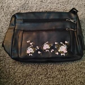 Brand new leather black flower purse